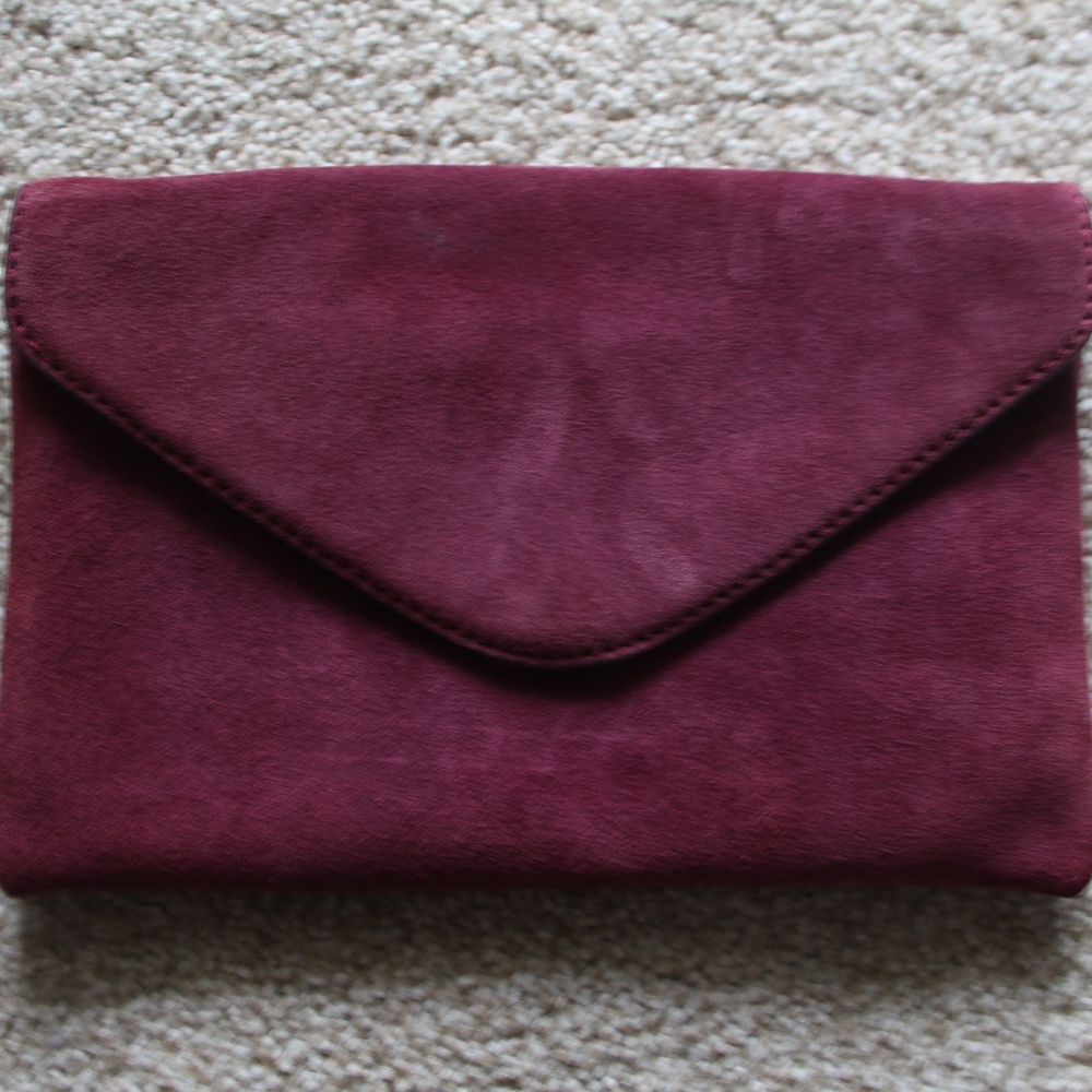 JCrew 100% Leather Suede Clutch Wine